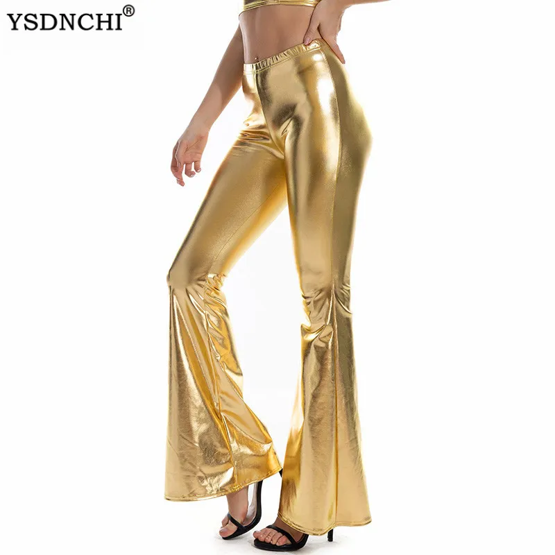 

Женские брюки YSDNCHI высокого качества, блестящие элегантные расклешенные брюки, женские Клубные брюки знаменитостей, мода 2021, новые брюки