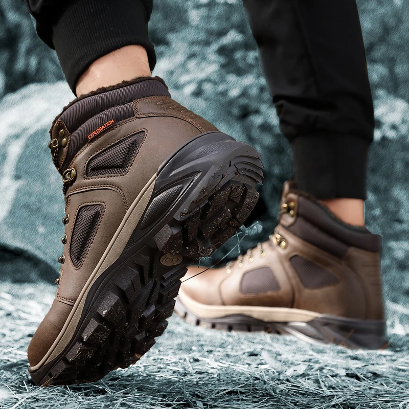 Men Snow Boots Plus Size 46 Winter Fur Warm Shoes Autumn Ourdoor Non-slip Sneakers Waterproof Male Cotton | Обувь