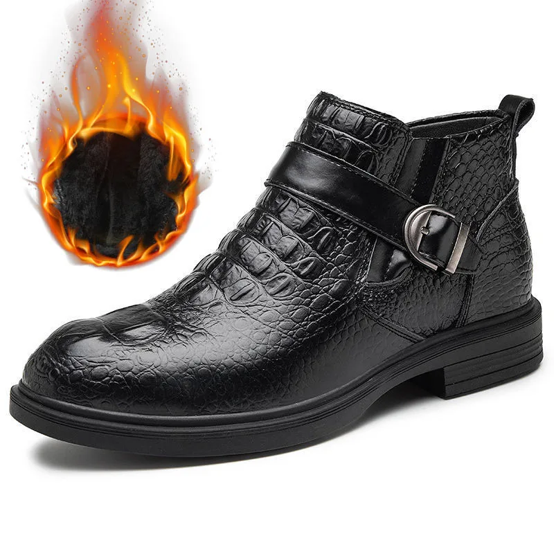 

Ботинки мужские из натуральной воловьей кожи, теплые плюшевые, на толстой подошве, брендовые полусапожки, KA4082, Осень-зима