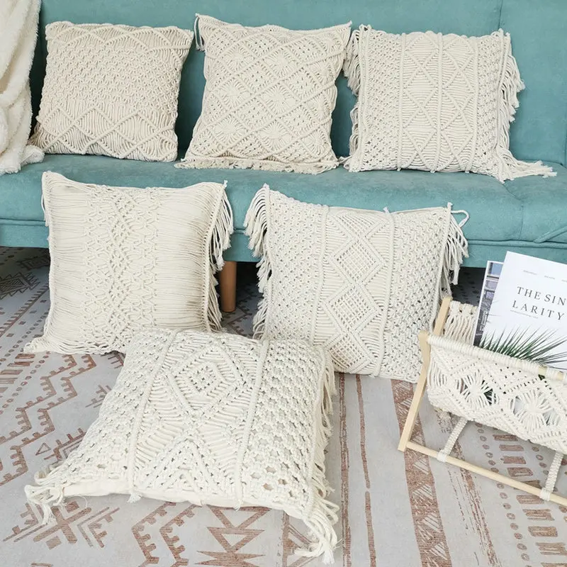 

Наволочки с кисточками, макраме, хлопковая льняная наволочка ручной работы, Геометрическая наволочка в богемном стиле, домашний декор для дивана