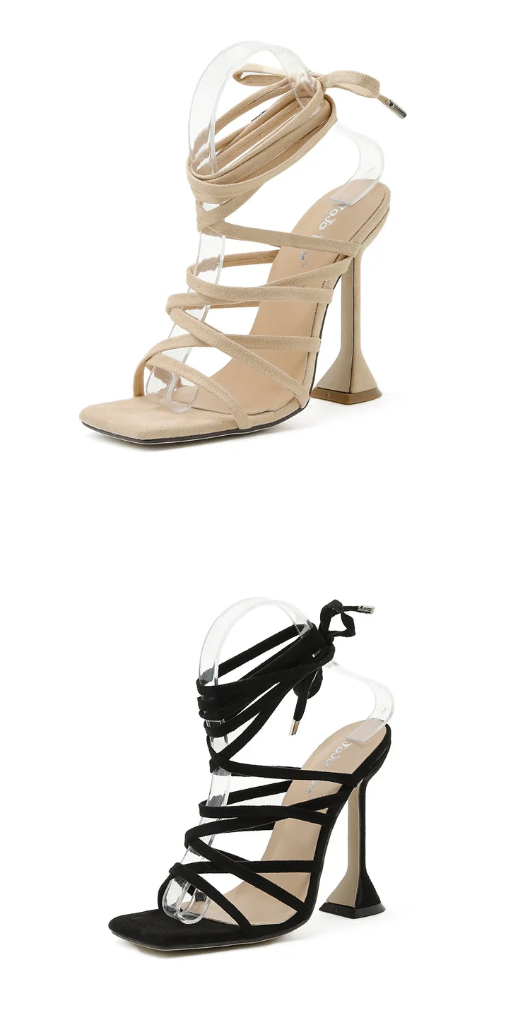 

2021 New Fashion Thin Strap Ankle Square Head Wine Cup Heel Stiletto Heel Youth Solid Color Women's Sandals shoes for women