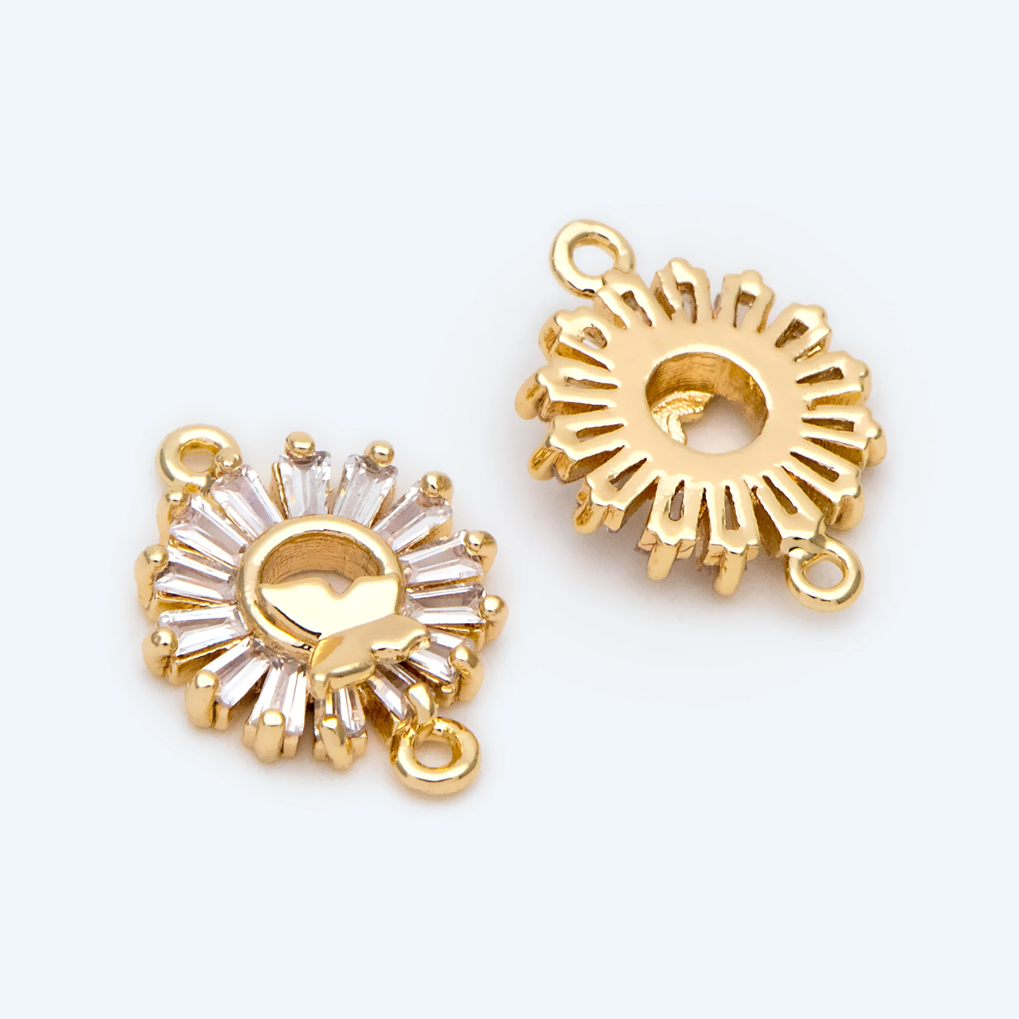

4pcs CZ Paved Gold Butterfly and Flower Connectors, 18K Gold Plated Brass, Flower Charm (GB-2479)