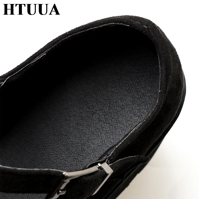 HTUUA/Новая Осенняя обувь на толстой платформе женские туфли-лодочки повседневная обувь на высоком каблуке с пряжкой черная обувь с круглым носком; SX1528