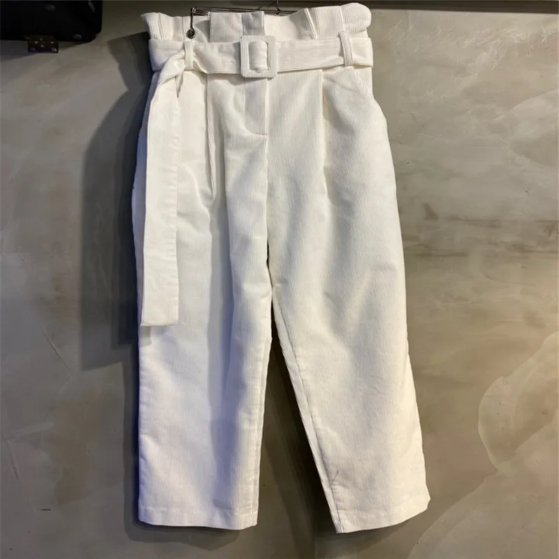 

Vintage Chic Straight Pants High Waist Solid All-match Pants Simple Classic Cuffed Pants 2021 Early Spring Outgoing Streetwear