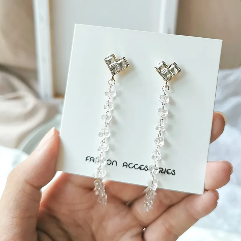 Серьги гвоздики с кристаллами удлиненная прозрачная Подвеска для пирсинга в