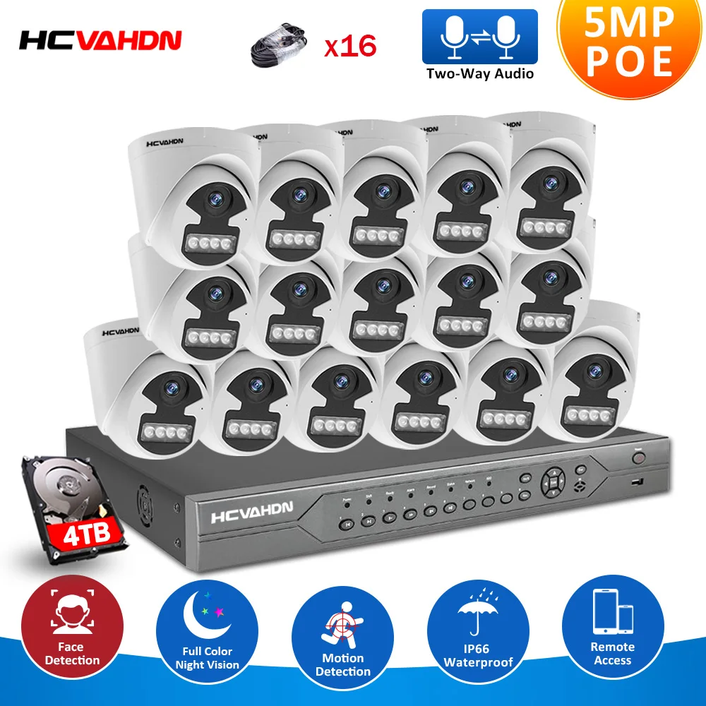 

H.265+ 16CH 4K HD 5MP Security Camera NVR Kit Outdoor Waterproof Color Night Vision IP Camera POE CCTV Video Surveillance System
