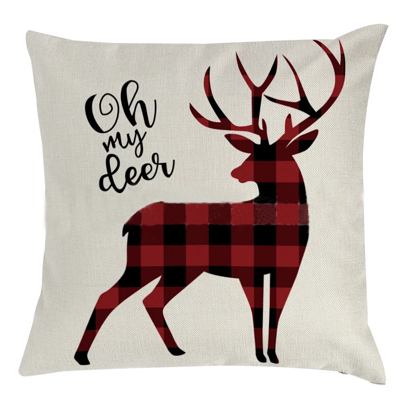 

Christmas Decoration Cushion Cover Cotton linen Blue Red Elk Print Pillow case for Home Sofa Car Decor Throw Pillowcase 45x45cm