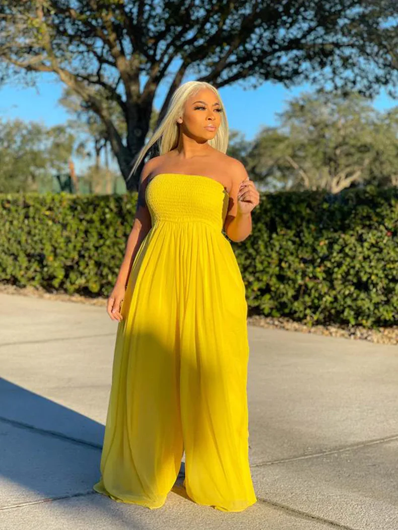 

Women's Chiffon Jumpsuits Strapless Sleeveless Chest-Wrapped Tops Long Pants Fashion Leisure Ladies One-Piece Rompers 2021