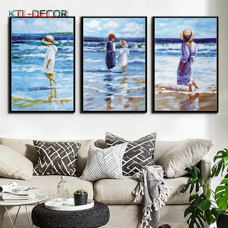 S109 Oil Painting Blue Ocean Beach Nordic Style Nature Landscape Art Poster Print Modern Picture Home Decoration | Дом и сад