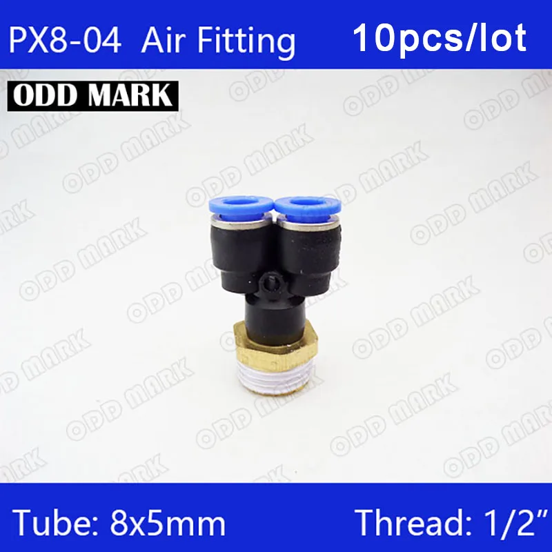

Free shipping HIGH QUALITY 10pcs PX8-04, 8mm-1/2" Threaded Male Y Pneumatic Jointer Connector