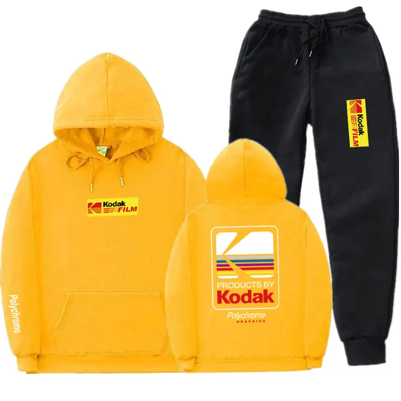 Yellow MK098 Японский уличная Толстовка Комплект Спортивный костюм для мужчин термальная спортивная одежда наборы Kodak толстовки и брюки Повседневный свитер спортивный костюм - Цвет: Yellow MK098