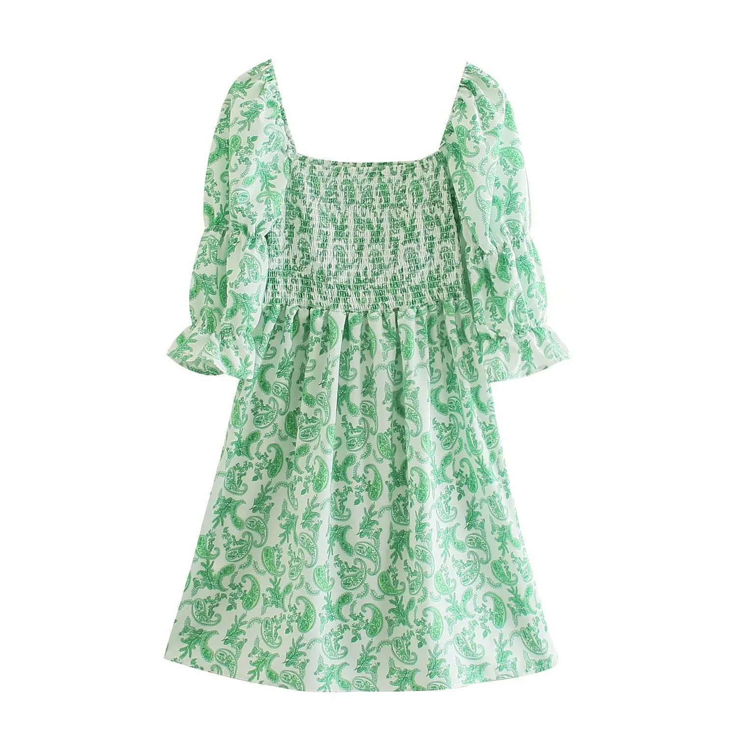 Зеленый кешью цветы с квадратным вырезом В винтажном стиле Сезон лето пикантные