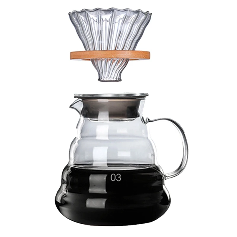 

Wooden Brackets Glass Coffee Dripper and Pot Set Japanese Style V60 Glass Coffee Filter Reusable Coffee Filters 700Ml