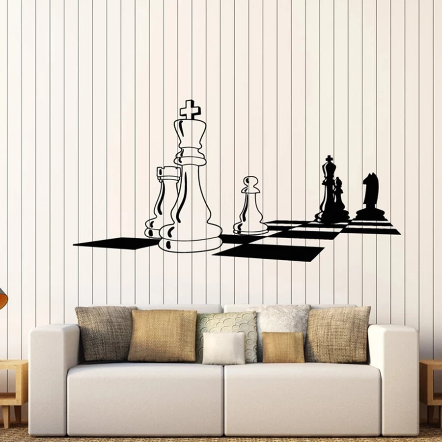 

Vinyl Wall Decal Chess Chessboard Black White Intellectual Game Wall Stickers Bedroom Living Room Home Decoration Art 5097