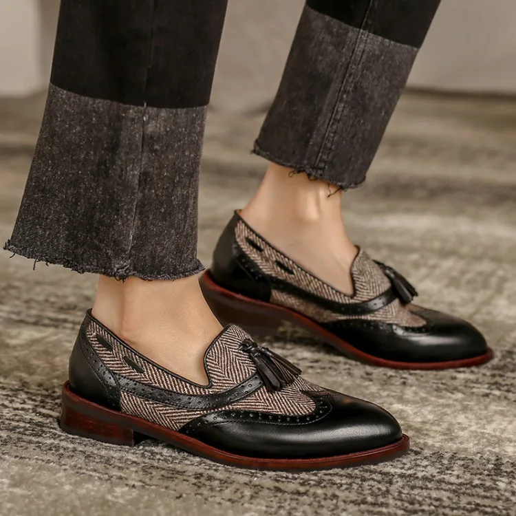 

Tassel Large Size Round Toe Color Matching Retro Classic Fashion Business Shoes Casual Dress Shoes Zapatos De Vestir Hombre