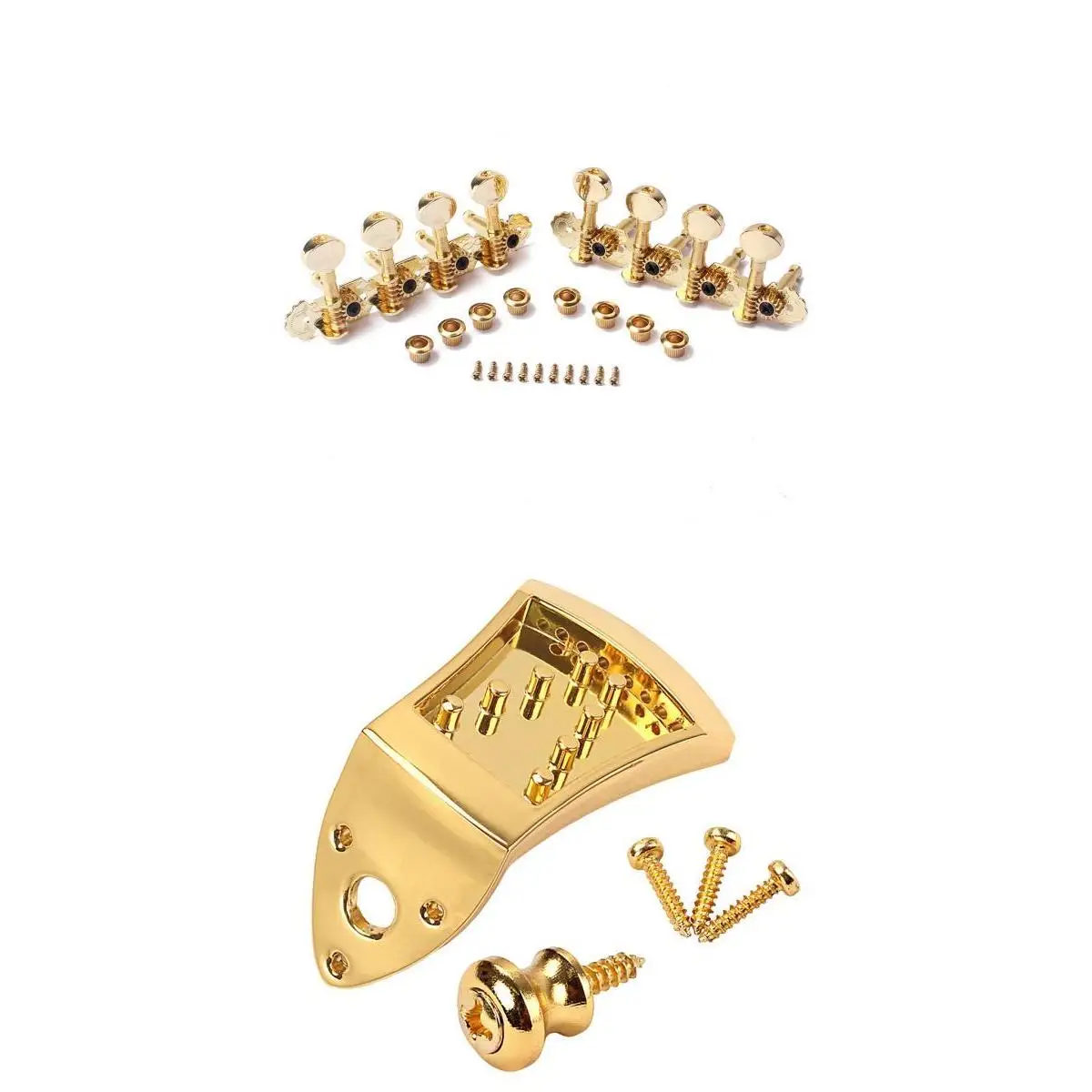 1 Set 4R4L Tuning Pegs Machine Heads with Tailpiece Strap Lock Screws Golden for Mandolin Accessory | Спорт и развлечения
