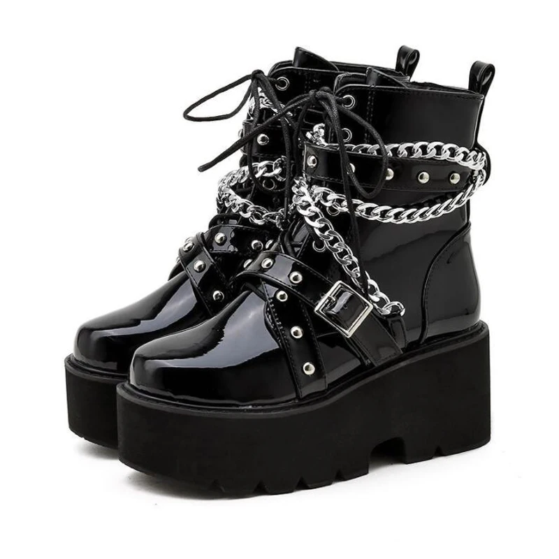 

Demonias Shoes Women Boots Square Heel Demonia Boots Platform Shoes Goth Band Thigh High Shoes Black Spring Winter Boots