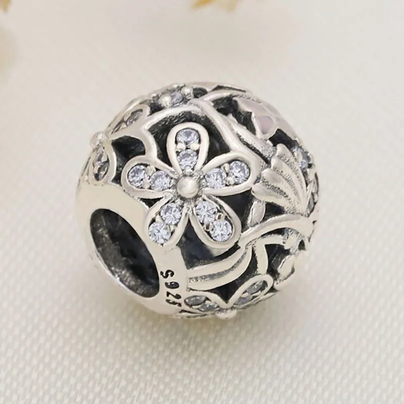 

100% 925 Sterling Silver Bead Enamel Fashion Hollow Daisy Beads Fit Pandora Women Bracelet & Necklace Diy Jewelry