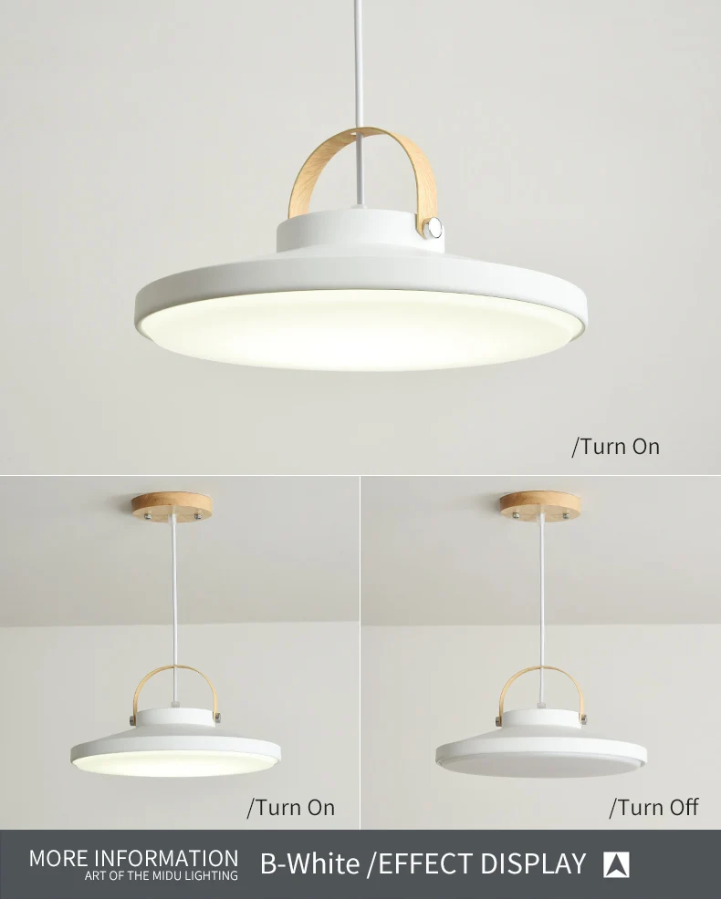 BOTIMI White Metal LED Pendant Lights For Dining Room Modern Indoor Wooden Kitchen Gray Hanging Lamp