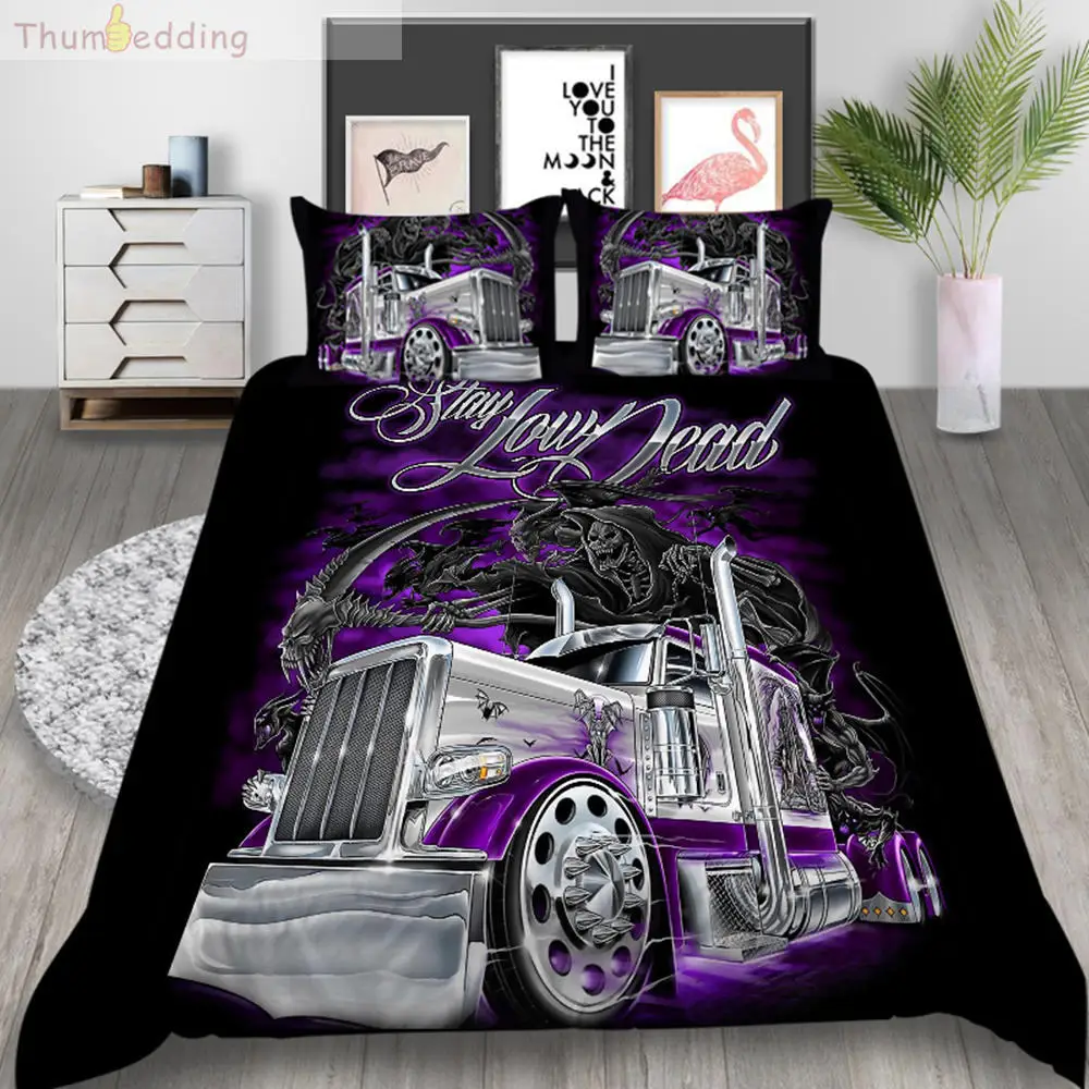 

Thumbedding Purple Truck Bedding Set King Size Queen Duvet Cover Set Queen Beautiful Soft Material Bed Cover with Pillowcase