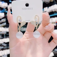 2021 new japanese and korean sweet hollow love opal pendant earrings for women simple inlaid zircon peach heart earrings jewelry