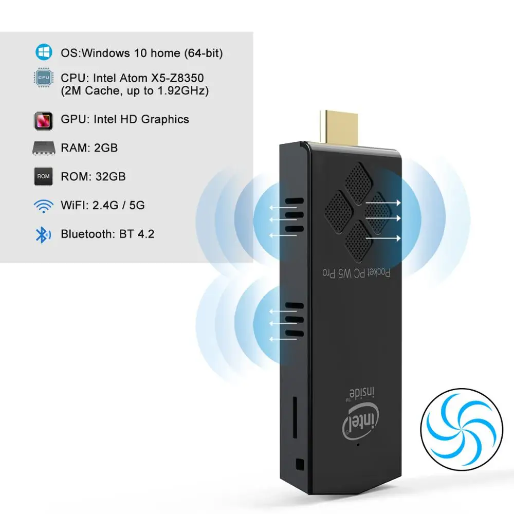 Мини ПК ACEPC T5 Intel Z8350 Windows 10 карманный компьютер 4 ГБ 64 4K HD двойной Wi Fi USB3.0 Bluetooth 2
