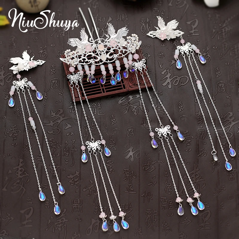 

NiuShuya Hanfu Chinese Vintage Tassel Handmade Hairpin Classical Style Hair Accessories For Women Headwear