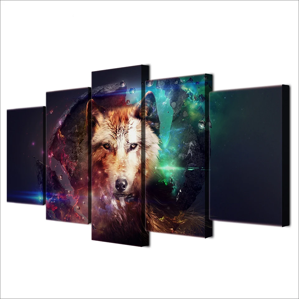 Cuadros lienzo sala de estar Марко модерно HD декорация дель Хогар 5 панелей Lobo paisaje impreso pintura pared