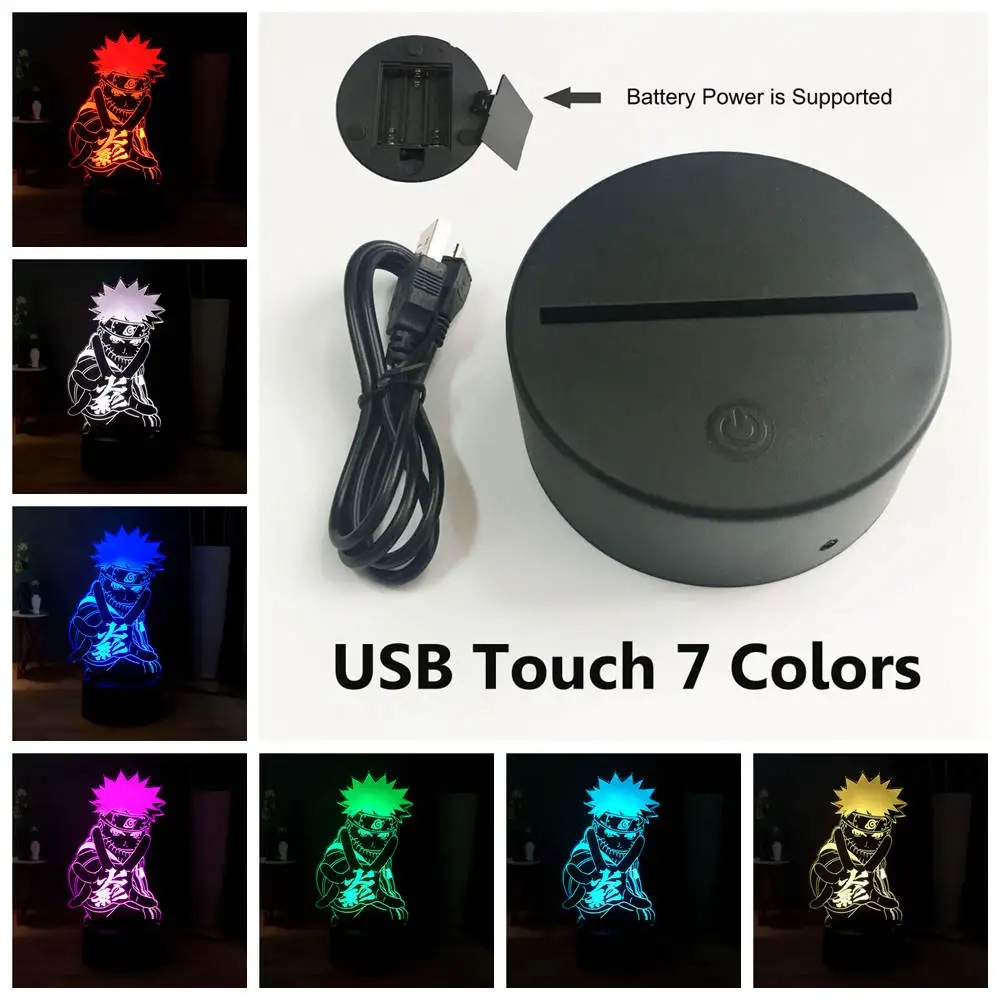 USB Touch 7 colors Новинка 3D Иллюзия настольная лампа Узумаки Наруто Акриловые RGB многоцветный прикроватный светильник USB пульт дистанционного управления светодиодный ночной Светильник Детский праздник - Испускаемый цвет: USB Touch 7 colors