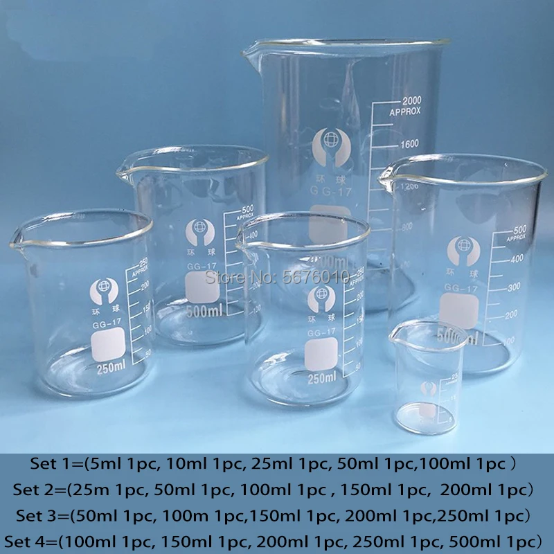 

High-quality 1set Lab Borosilicate GLass beaker all sizes chemical Equipment All sizes Pyrex Beaker Measuring Cup