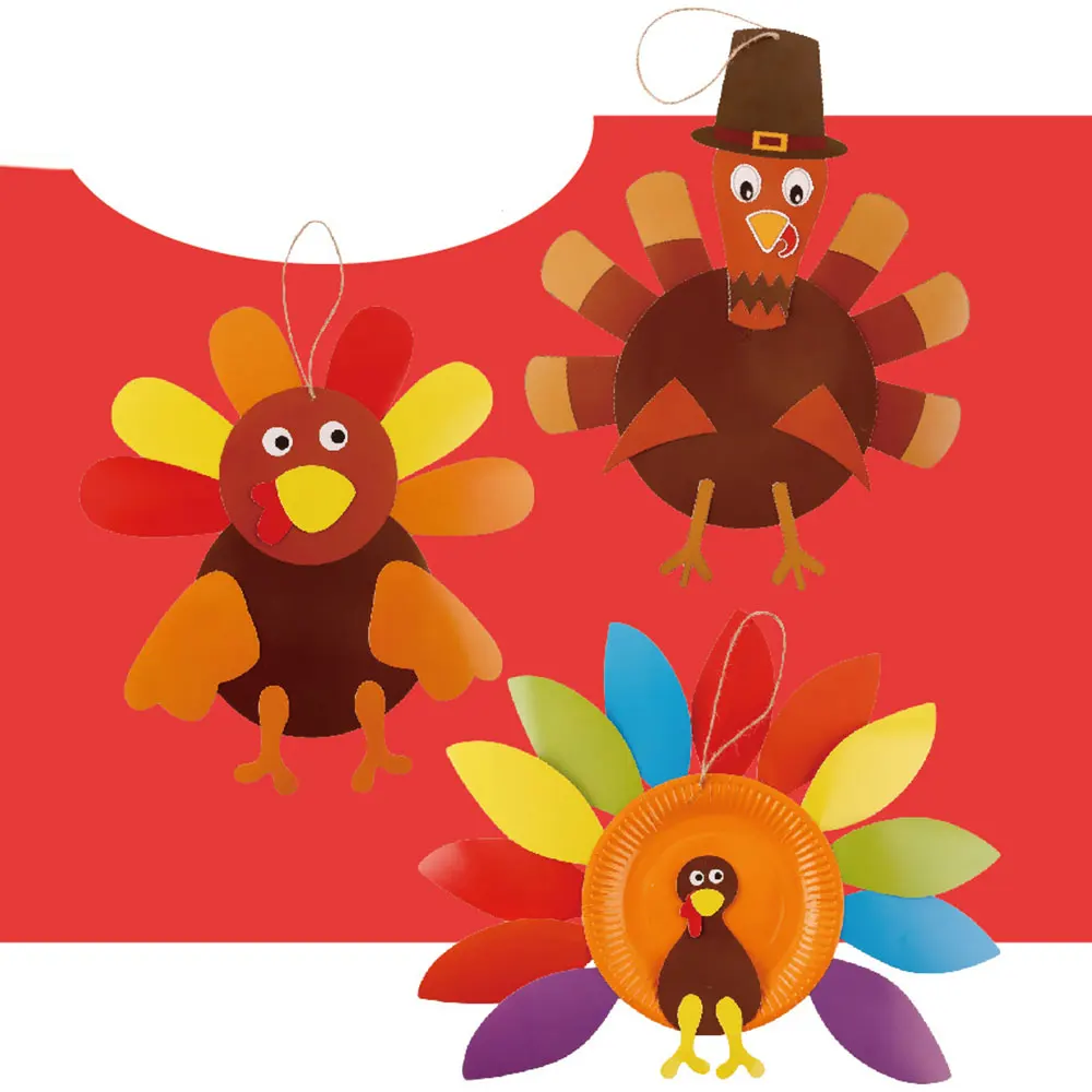 

3 Sets Kid Hangmade Toys Paper Tray Hand - Made Paper Tray Painting Toys for Thanksgiving Kindergarten DIY Paste Decoration