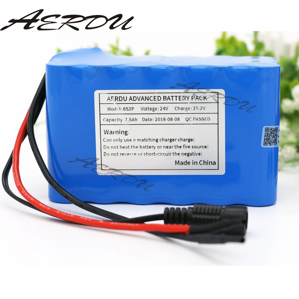 

AERDU 24V 7.5Ah 6S3P 25,2 V ионно-литиевая Батарея литий-полимерные аккумуляторные батареи с длительным сроком службы мотор велосипеда, фара для элект...