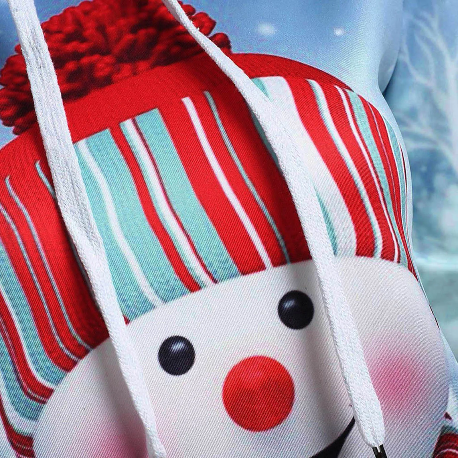 Women Long Hoodie Christmas Cute Cartoon Snowman Print Sweatshirt  Big Pocket Pullover Autumn Winter Warm Pullover Tops