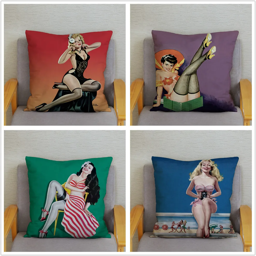 Vintage European Pillowcase Sexy Women Lady Cushion Cover Super Soft Short Plush Pillows Covers Car Sofa Home Decor Pillow Case | Дом и сад