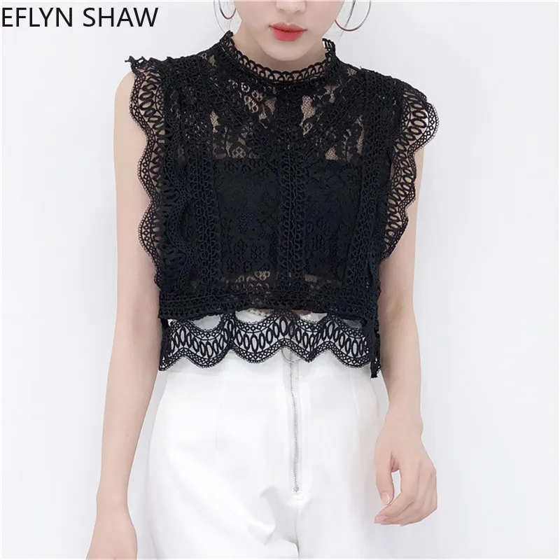 Летние кружевные топы для женщин в богемном стиле пикантные рубашка со стоячим