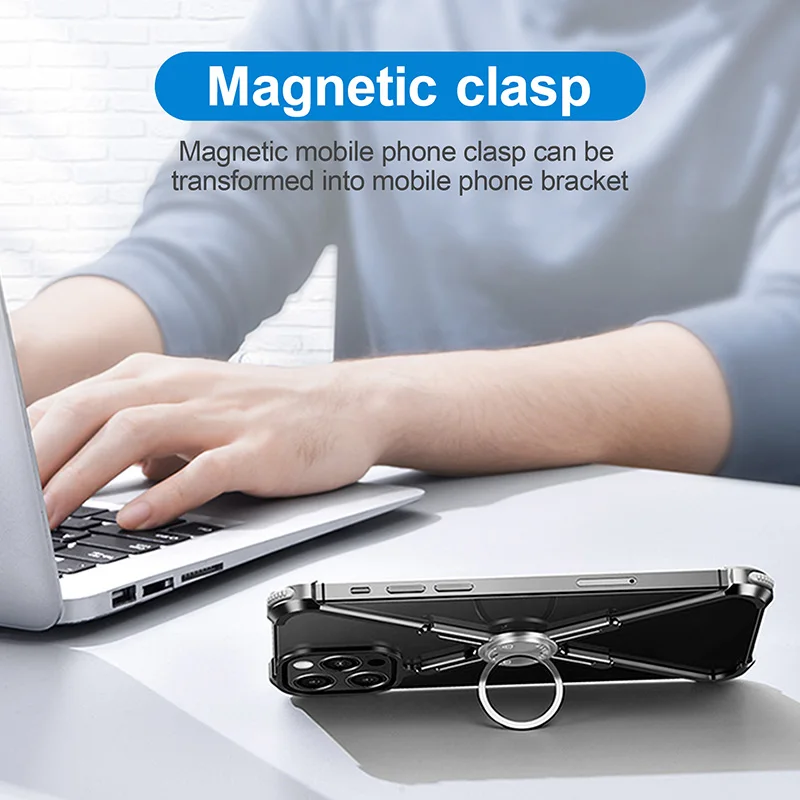 hot phone case x shaped mobile phone exoskeleton non slip wear resistant magnetic ring phone holder for iphone 12promaxmini free global shipping