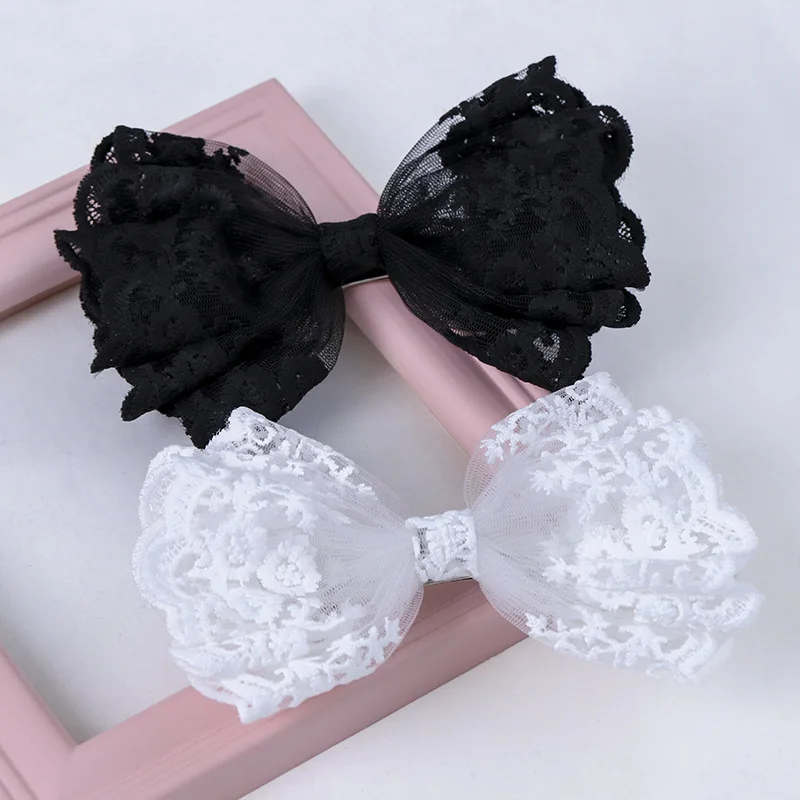 

Women Lace Bow Hairpin Elastic Fashion Solid Color Hair Clip Female Ponytail High Quality Knot Spring Clip Hair Accessories