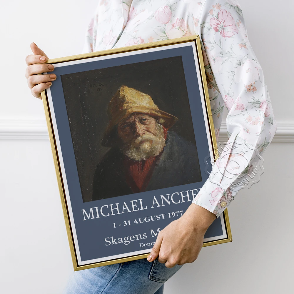 

Michael Ancher Exhibition Museum Poster, The Fisherman With Yellow Hat Portrait Canvas Painting, Vintage Realism Wall Stickers