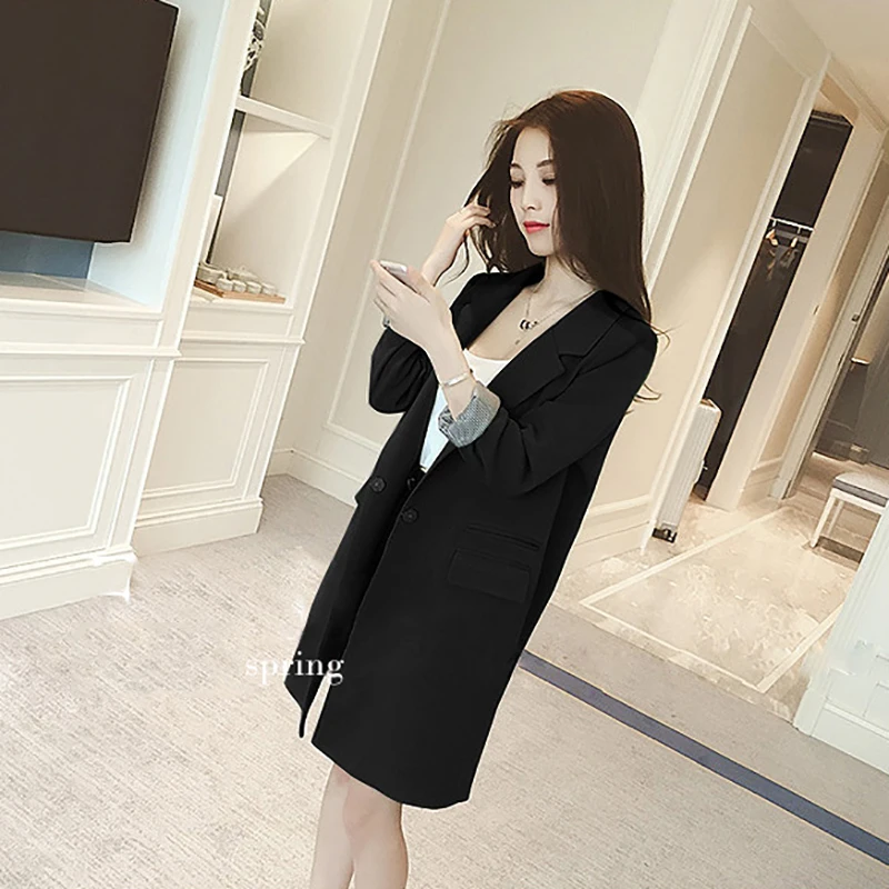 Spring Autumn Women Long Blazers Jackets High Quality Notched Jacket Blazer Suits Office Lady Casual Suit Plus Size 2020 | Женская