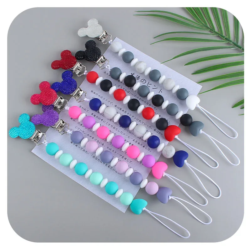 Kissteether Cadena de chupete de silicona cuentas de dentici&oacute;n BPA libre del Metal Clip para chupete beb&eacute; reci&eacute;n nacido chico chica colgante de regalo-4