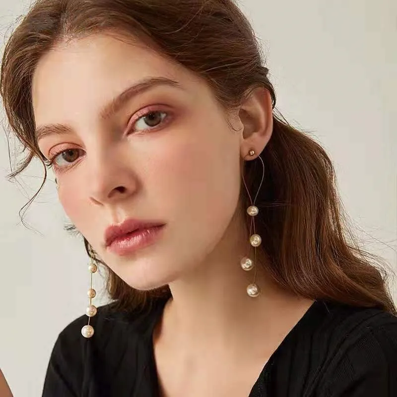 

2021 New Net Hot Pearls Long Tassel Dangle Earrings Fashion Drop Earrings Jewelry For Women Wedding Party Decoration Gifts
