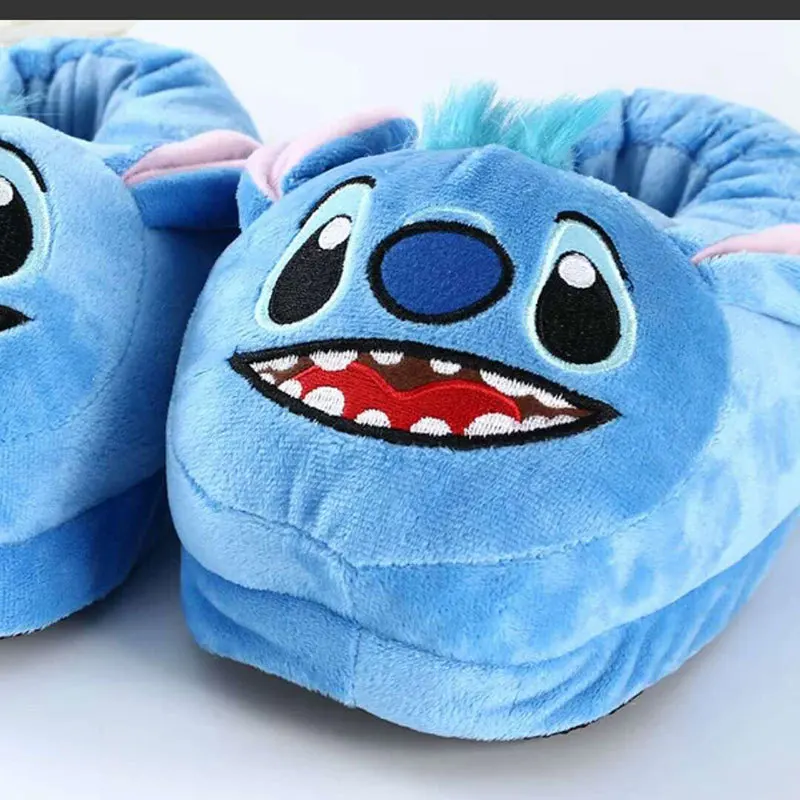 Зимние теплые Синие тапочки из флока с круглым носком милые домашние для