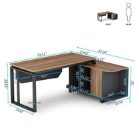 Tribesigns L-Shaped Desk with File Cabinet 55 Inch Executive Office Desk in Walnut