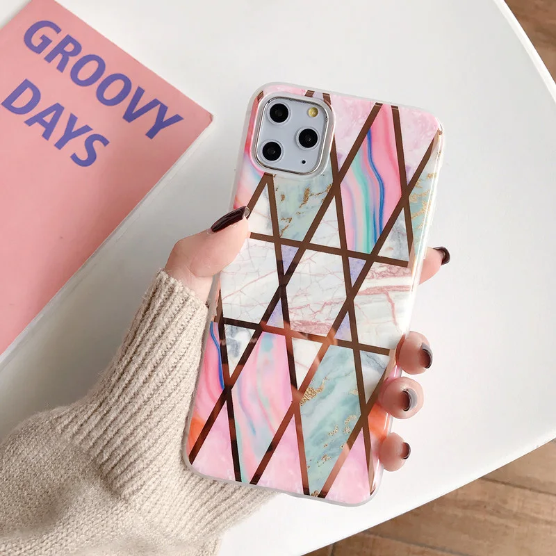T29 N1986N для iPhone 11 Pro X XR XS Max 6 6s 7 8 Plus чехол для телефона Роскошные геометрические сплайсы мрамор гальванические блестящие IMD Для iPhone X - Цвет: T29