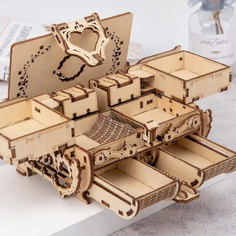 

Wooden 3d Assembled Diy Puzzle Toys For Kids Montessori Education Mechanical Transmission Antique Box Model Children Toy Gifts