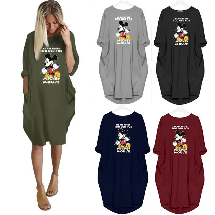 Benemaker Plus 5XL Maternity Mickey Mouse Dresses Women's Pregnancy Long Sleeve Dress Clothes For Women Pregnant Nursing YC011