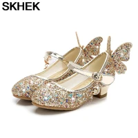 skhek children little girl high heel rhinestone gold blue silver princess shoes for girls kids school wedding party dress shoes