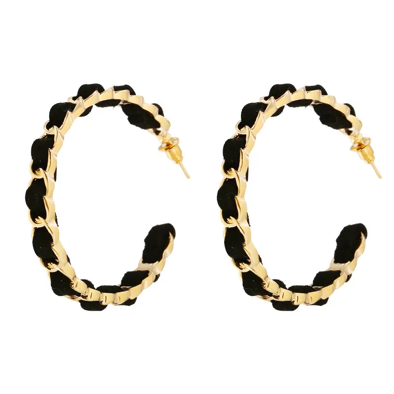 Женские бархатные сережки кольца IF ME большие золотистые/черные круглые