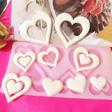 Molde de silicona con forma de corazón 3D para decoración de galletas, decoración de la parte superior del pastel de boda, herramientas DIY