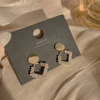 2021 new geometric square crystal zircon round metal drop earrings for women korean fashion rhinestone pendant earrings jewelry